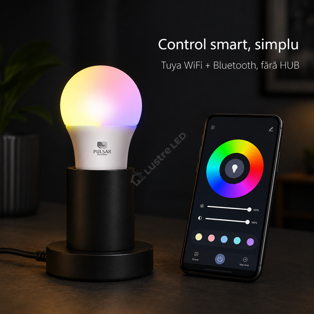 Bec LED Smart E27 A60 10W 800lm PULSAR RGB Tuya WiFi si Bluetooth