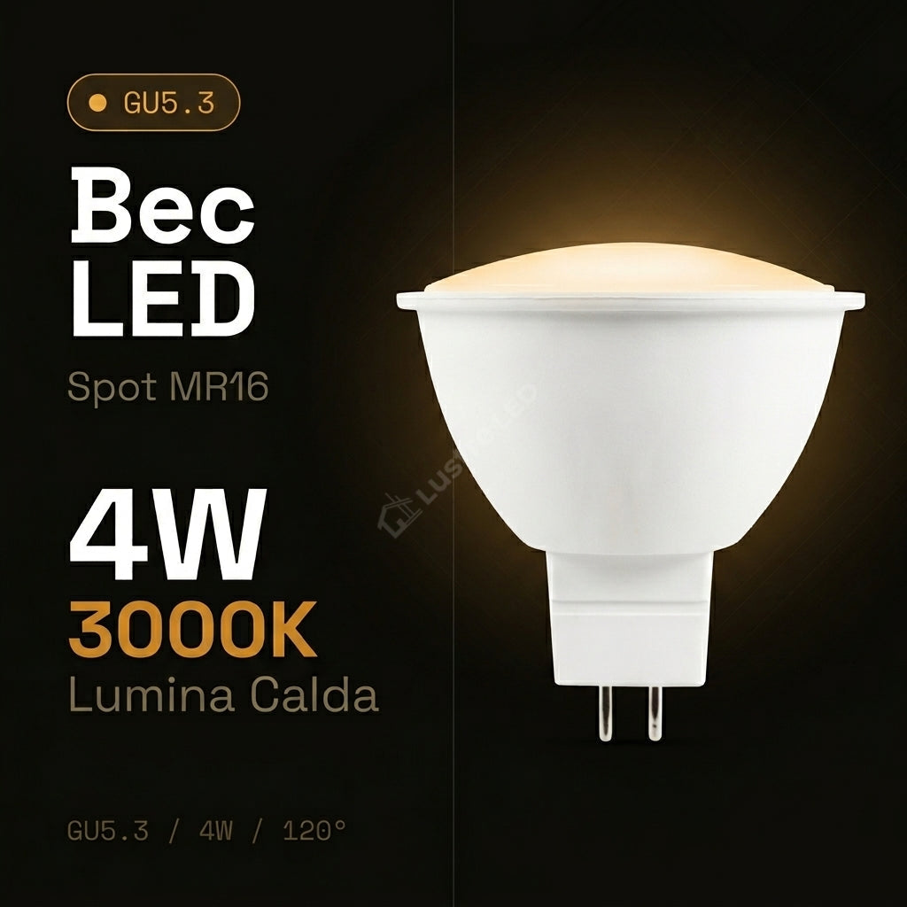 Bec LED Spot MR16 GU5.3 Lumina Calda 4W Echivalent 20W