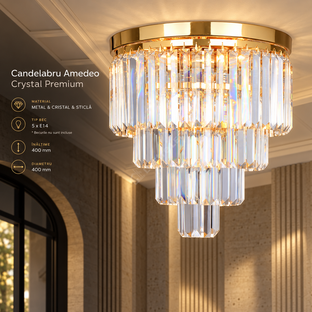 Candelabru Aplicat Amedeo Crystal Gold Premium Ø40CM
