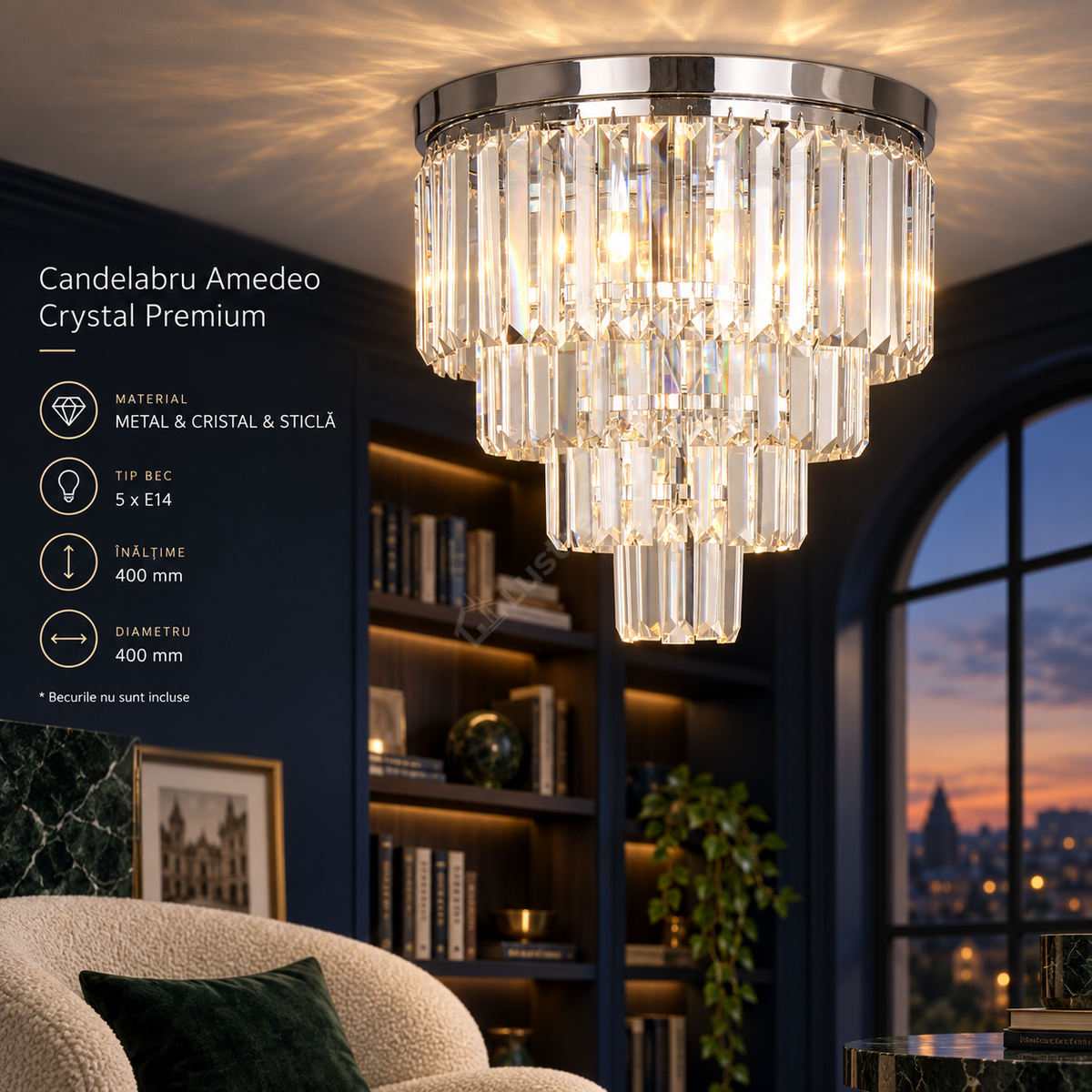 Candelabru Aplicat Amedeo Crystal Silver Premium Ø40CM