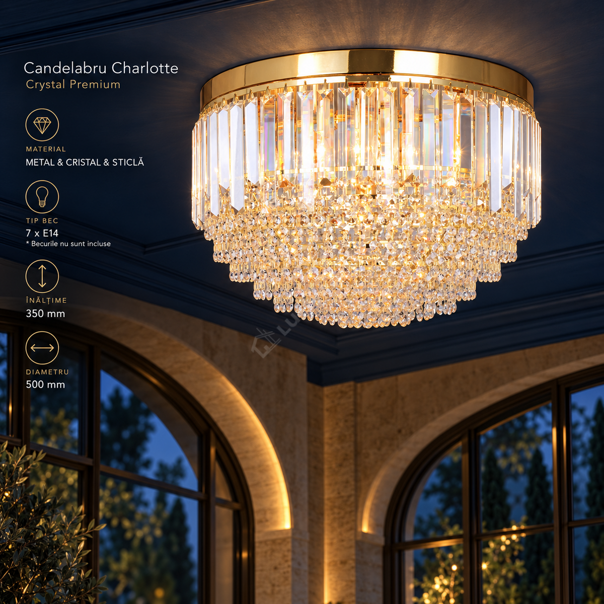 Candelabru Aplicat Maxi Charlotte Crystal Gold Premium Ø50CM