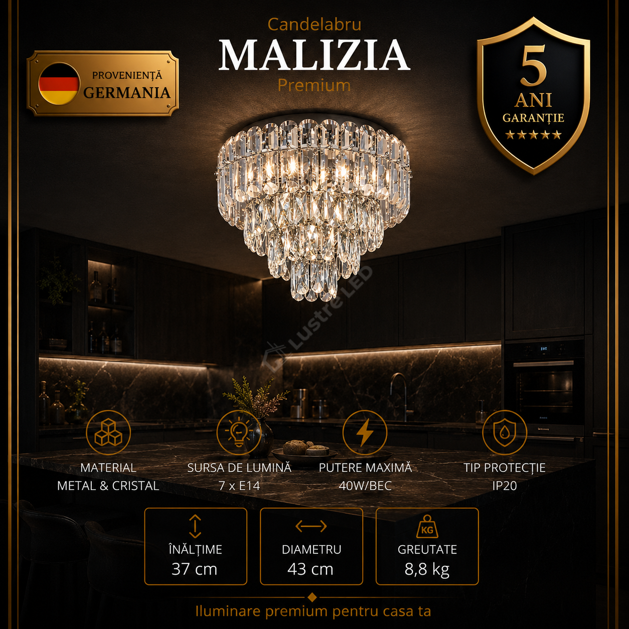 Candelabru Aplicat Premium Mini Malizia Silver Crystal 7xE14