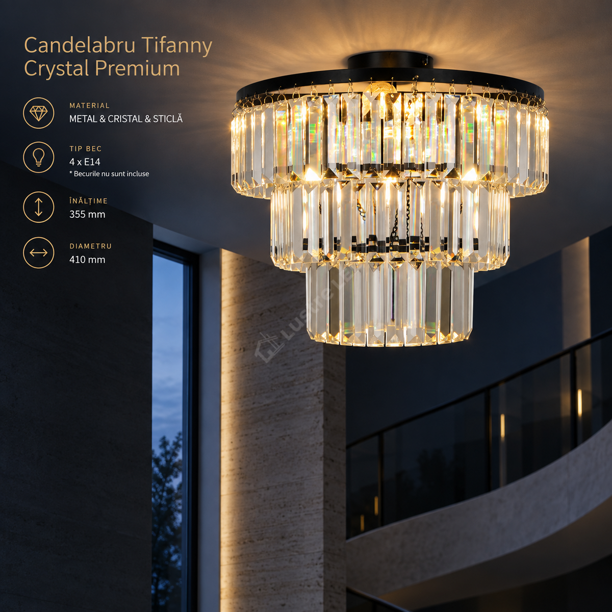 Candelabru Aplicat Tifanny Crystal Black Premium Ø41CM