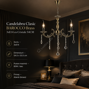 Candelabru Clasic BAROCCO Brass 3xE14 cu Cristale 54CM