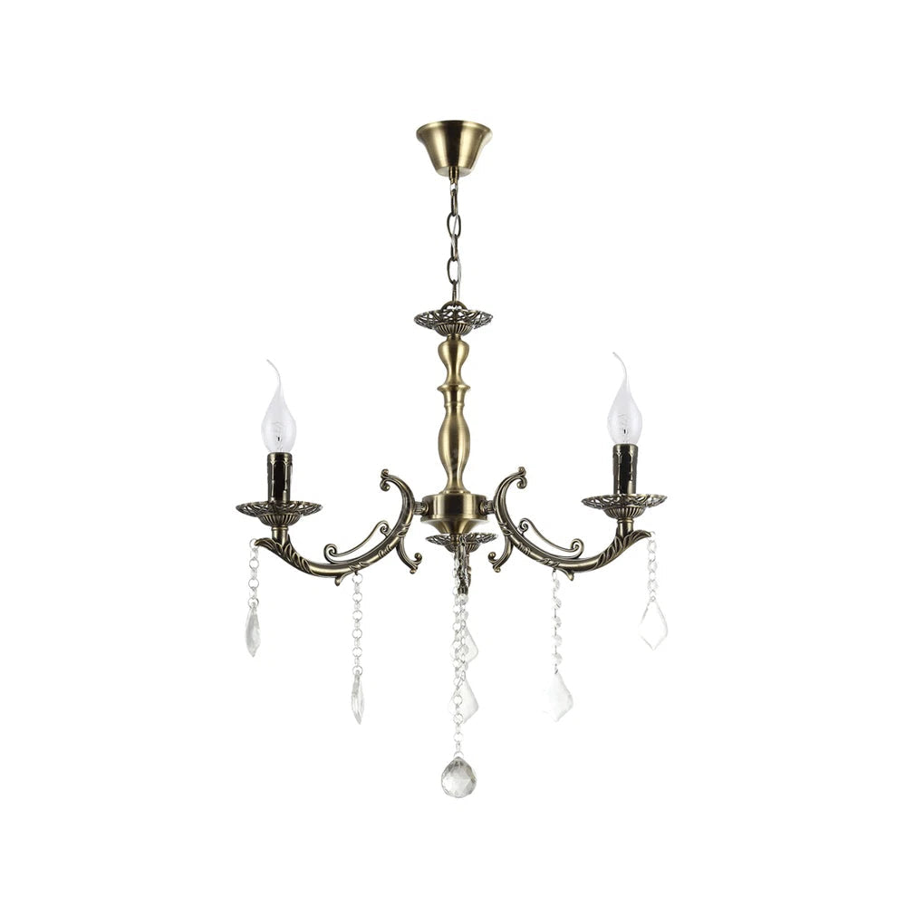 Candelabru Clasic BAROCCO Brass 3xE14 cu Cristale 54CM