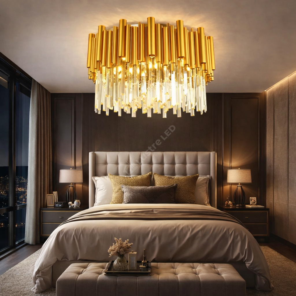 Candelabru Cristal Aplicat Rotund Golden Tubes Luxury 50CM