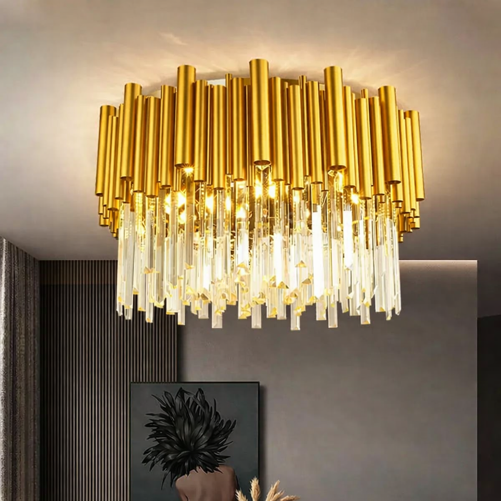Candelabru Cristal Aplicat Rotund Golden Tubes Luxury 50CM