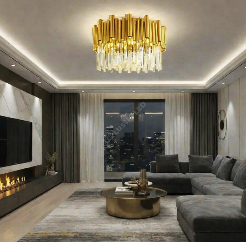 Candelabru Cristal Aplicat Rotund Golden Tubes Luxury 50CM