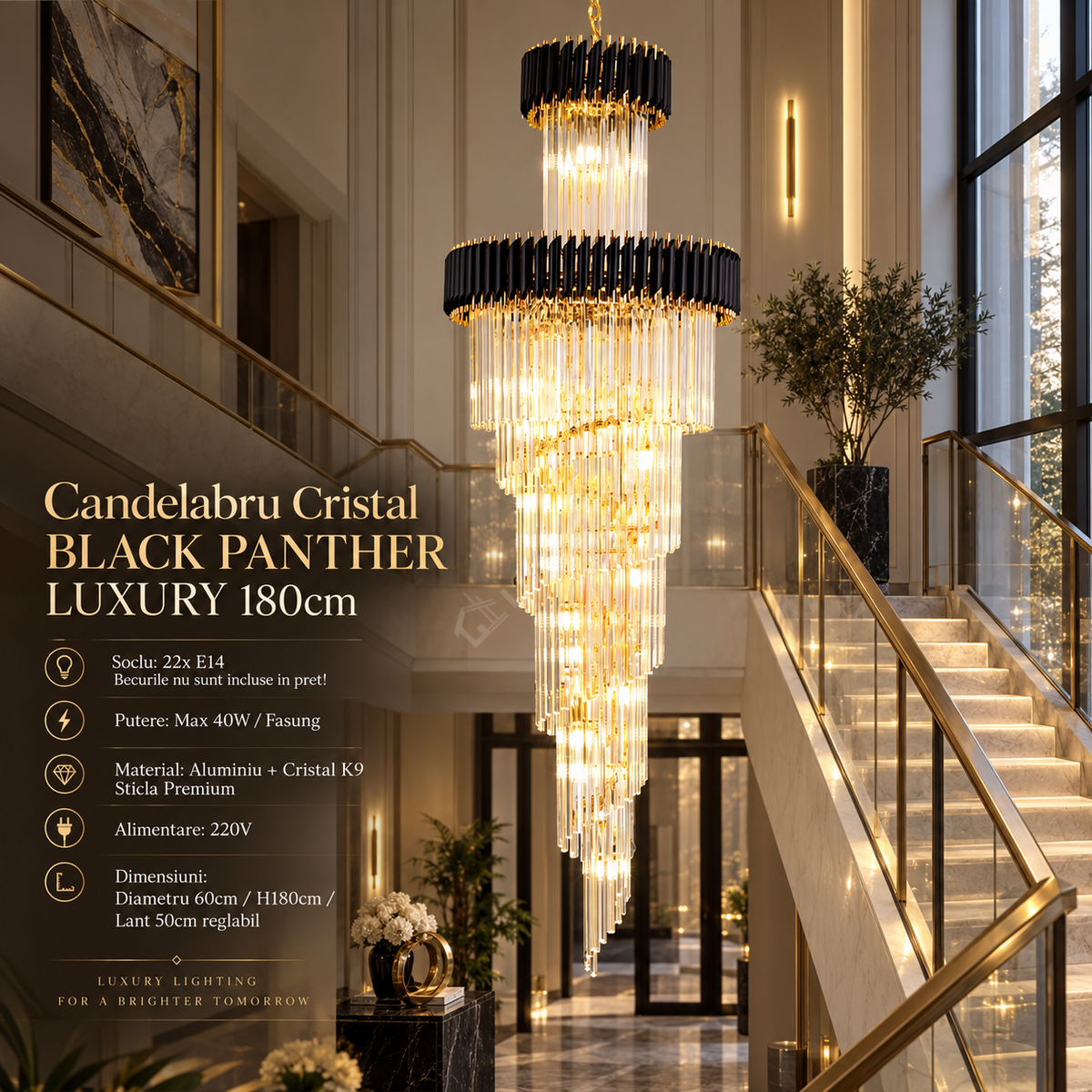 Candelabru Cristal BLACK PANTHER LUXURY 180cm