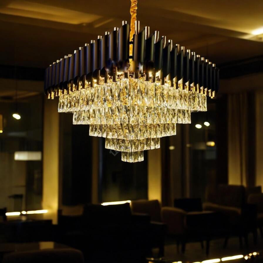 Candelabru Cristal Black Panther Square 600mm NEGRU + AURIU / 60CM / CRISTAL Chandeliers Crystal