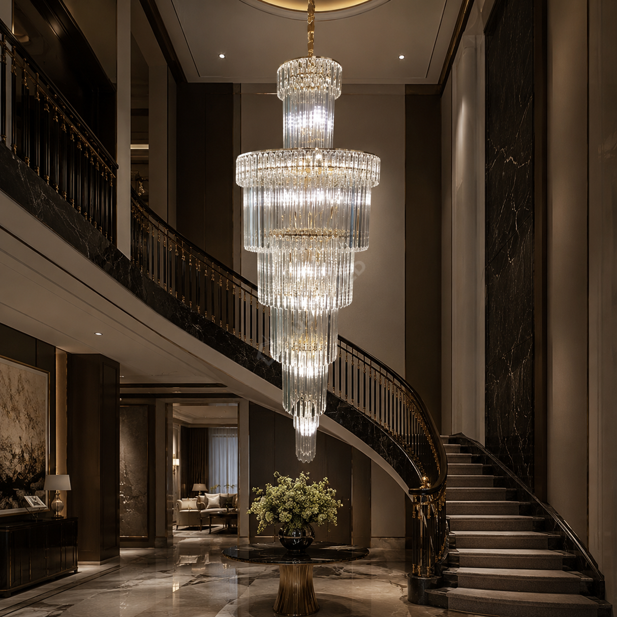 Candelabru Cristal EMPIRE Spiralat Cascada Gold Ø100cm H300cm E14
