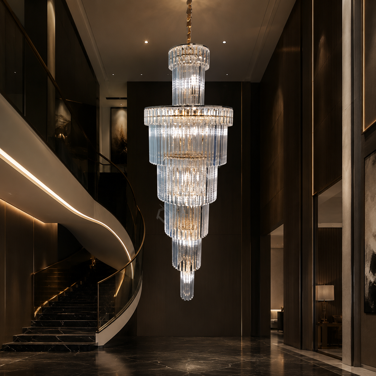 Candelabru Cristal EMPIRE Spiralat Cascada Gold Ø100cm H300cm E14