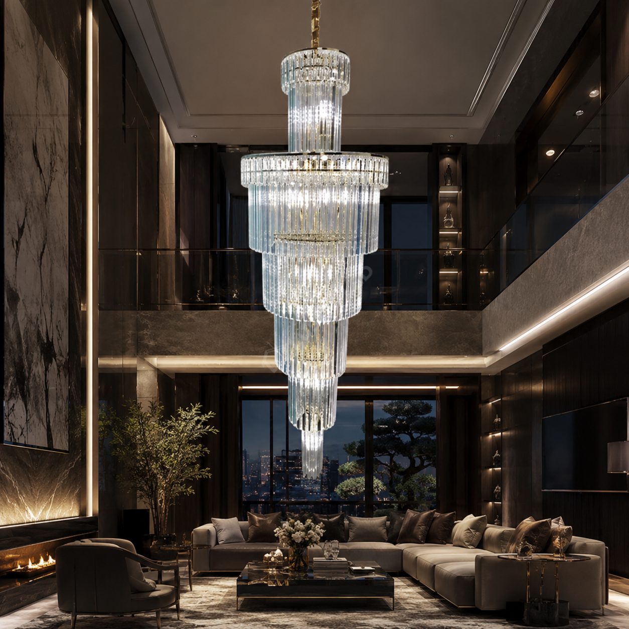 Candelabru Cristal EMPIRE Spiralat Cascada Gold Ø100cm H300cm E14
