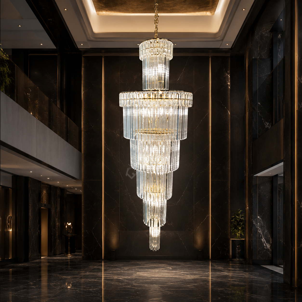 Candelabru Cristal EMPIRE Spiralat Cascada Gold Ø100cm H300cm E14