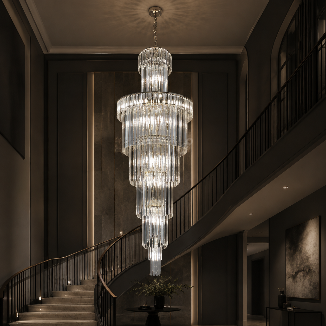 Candelabru Cristal EMPIRE Spiralat Cascada Gold Ø60cm H180cm E14