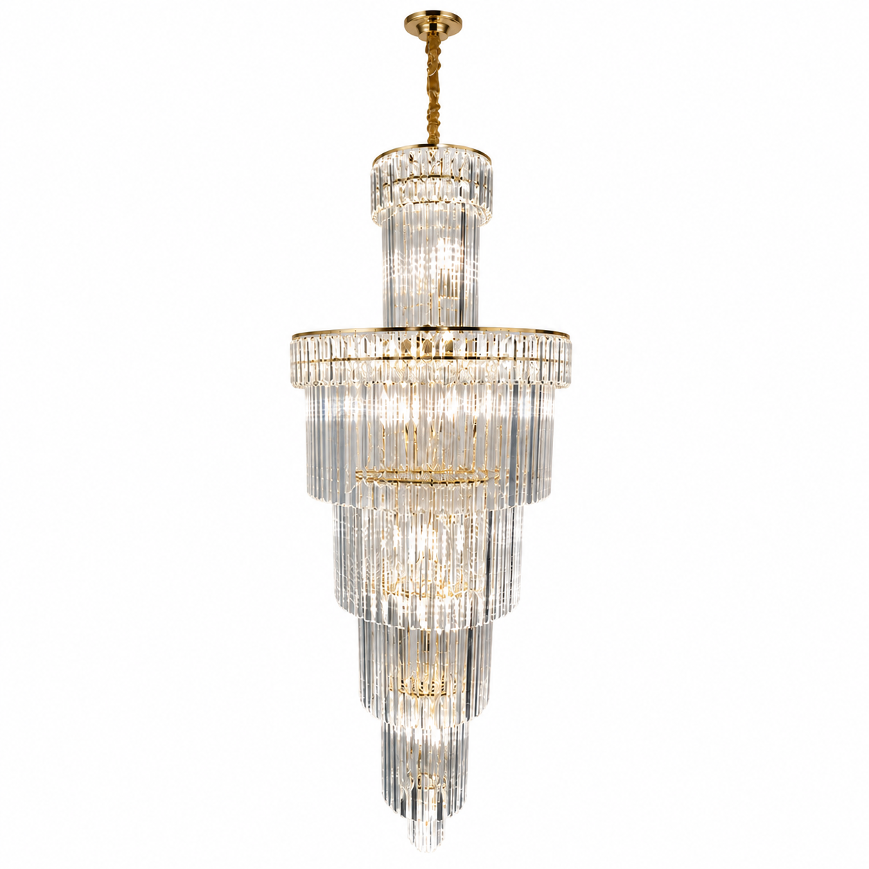 Candelabru Cristal EMPIRE Spiralat Cascada Gold Ø60cm H180cm E14