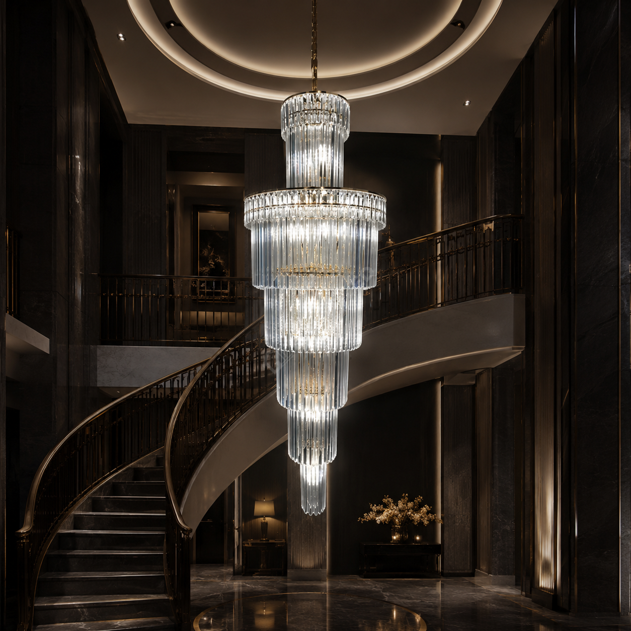 Candelabru Cristal EMPIRE Spiralat Cascada Gold Ø60cm H180cm E14