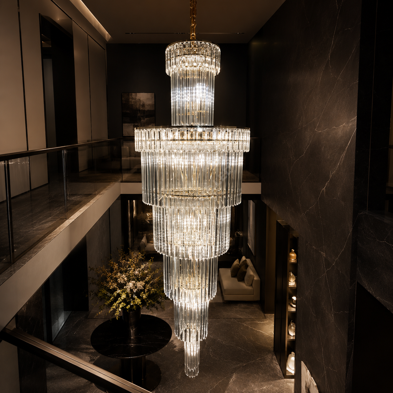 Candelabru Cristal EMPIRE Spiralat Cascada Gold Ø60cm H180cm E14