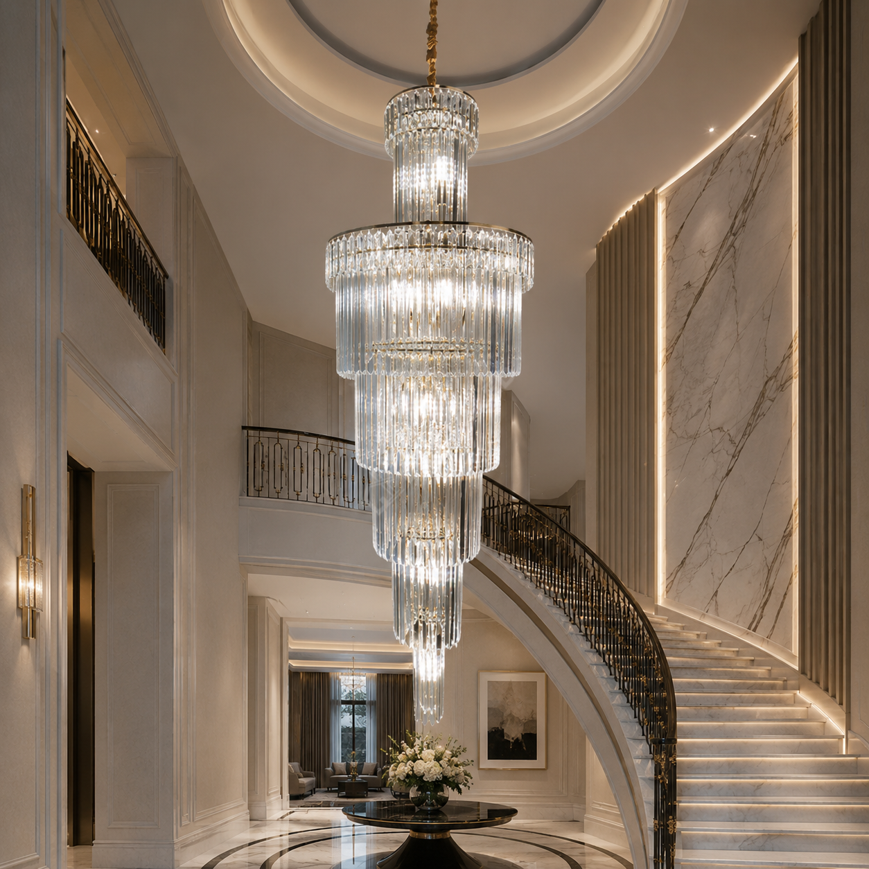 Candelabru Cristal EMPIRE Spiralat Cascada Gold Ø60cm H180cm E14