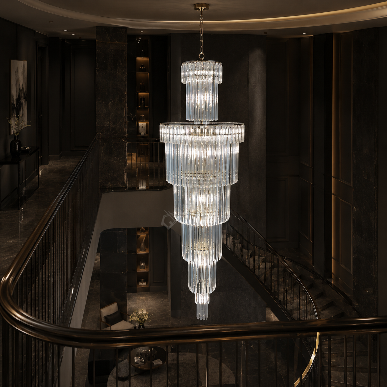 Candelabru Cristal EMPIRE Spiralat Cascada Gold Ø60cm H180cm E14