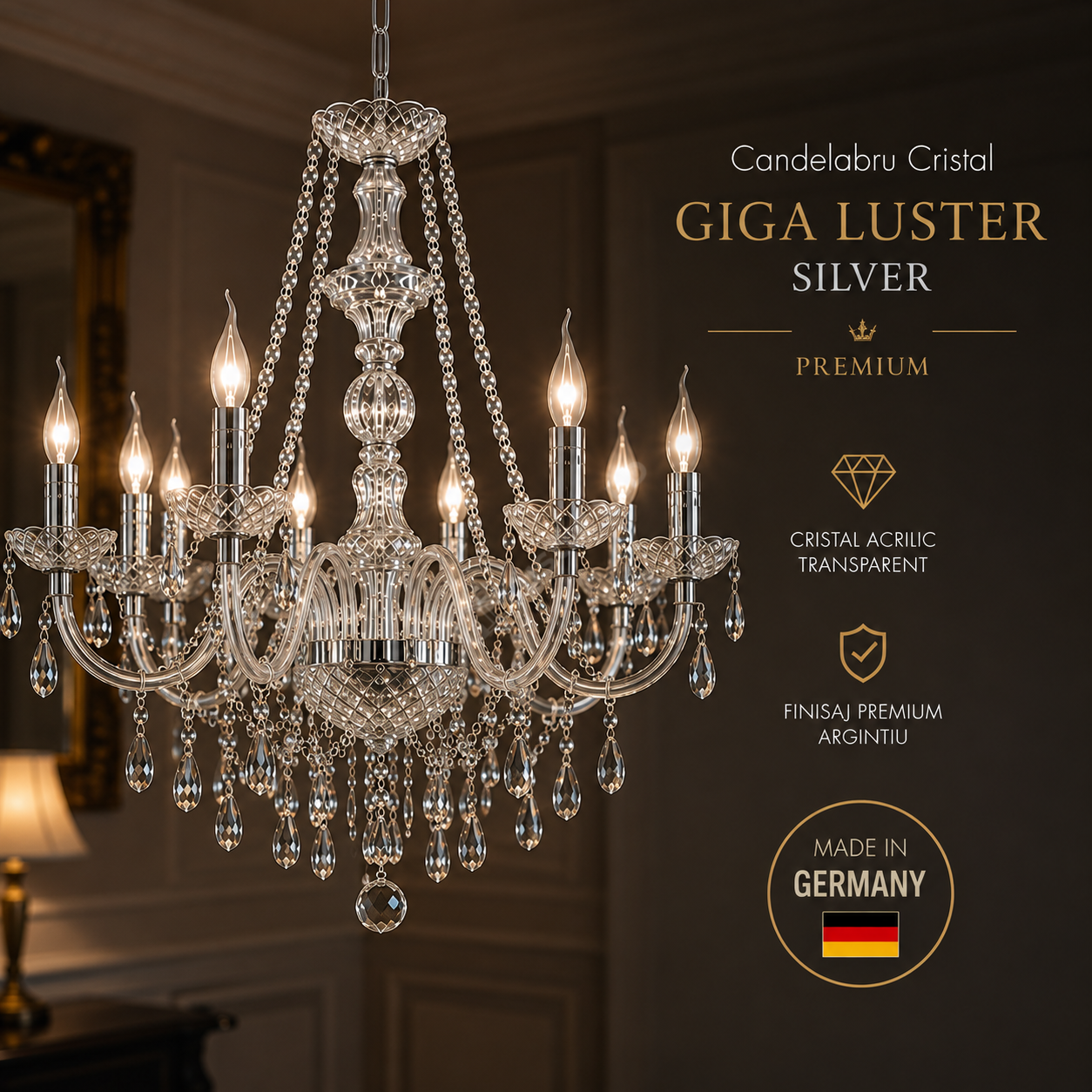 Candelabru Cristal Giga Luster Silver