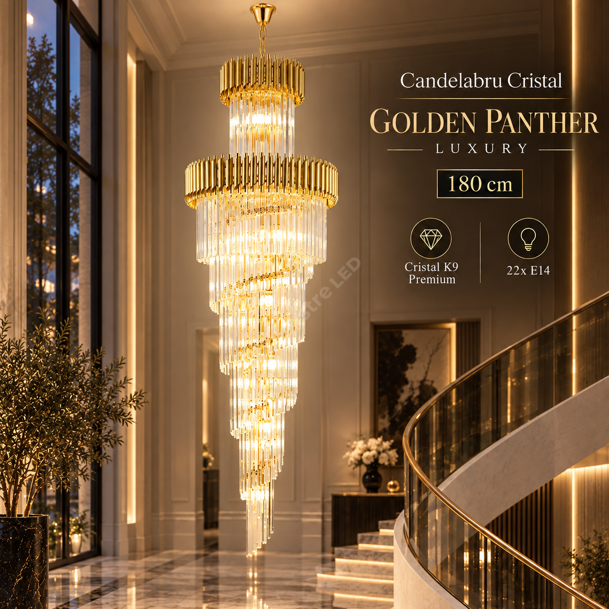 Candelabru Cristal Golden PANTHER LUXURY 180cm
