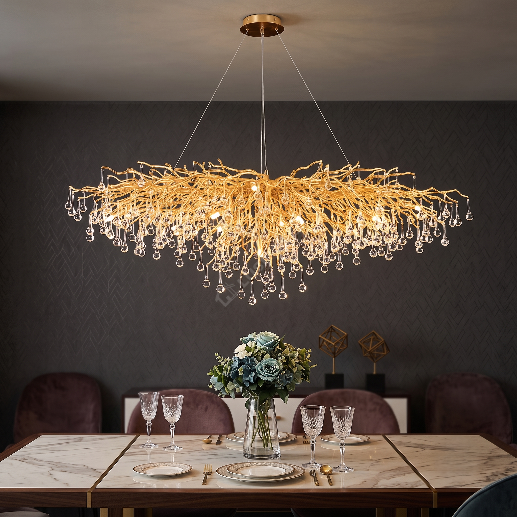 Candelabru Cristal LUXURY Golden Tears 140x50CM