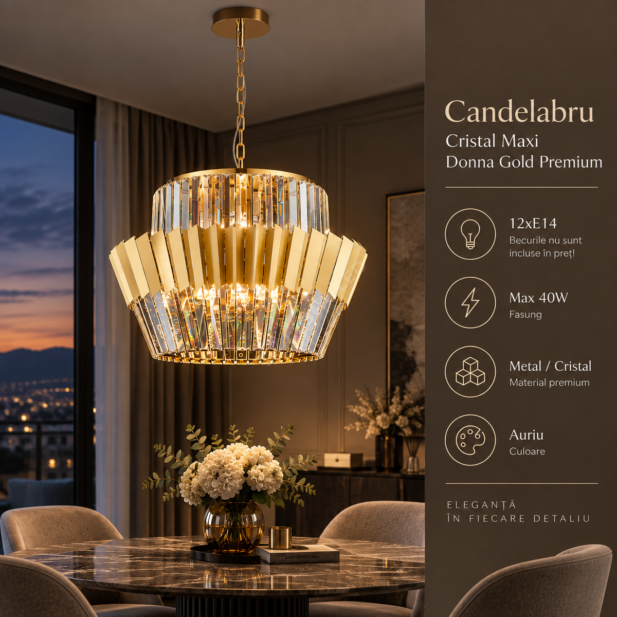 Candelabru Cristal Maxi Donna Gold Premium ⌀55CM