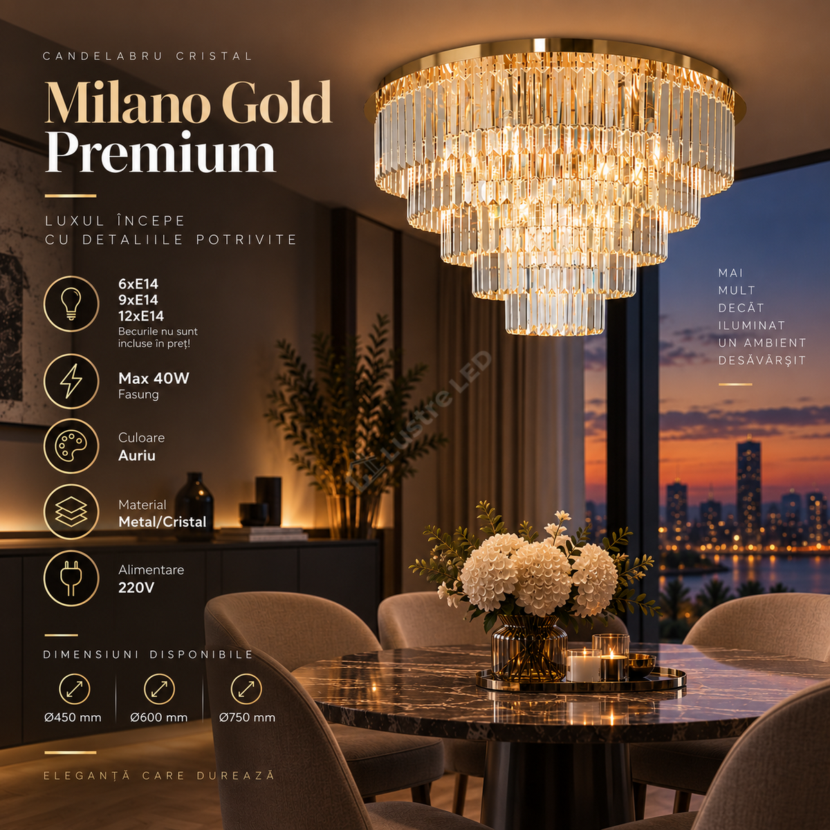 Candelabru Cristal Milano Gold Premium