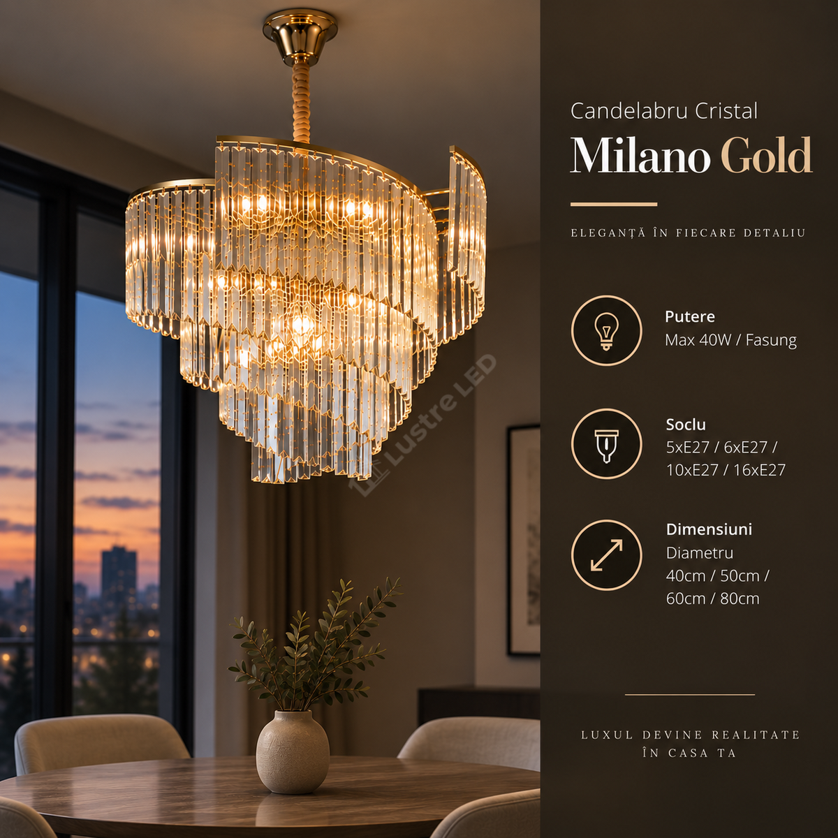 Candelabru Cristal Milano Gold
