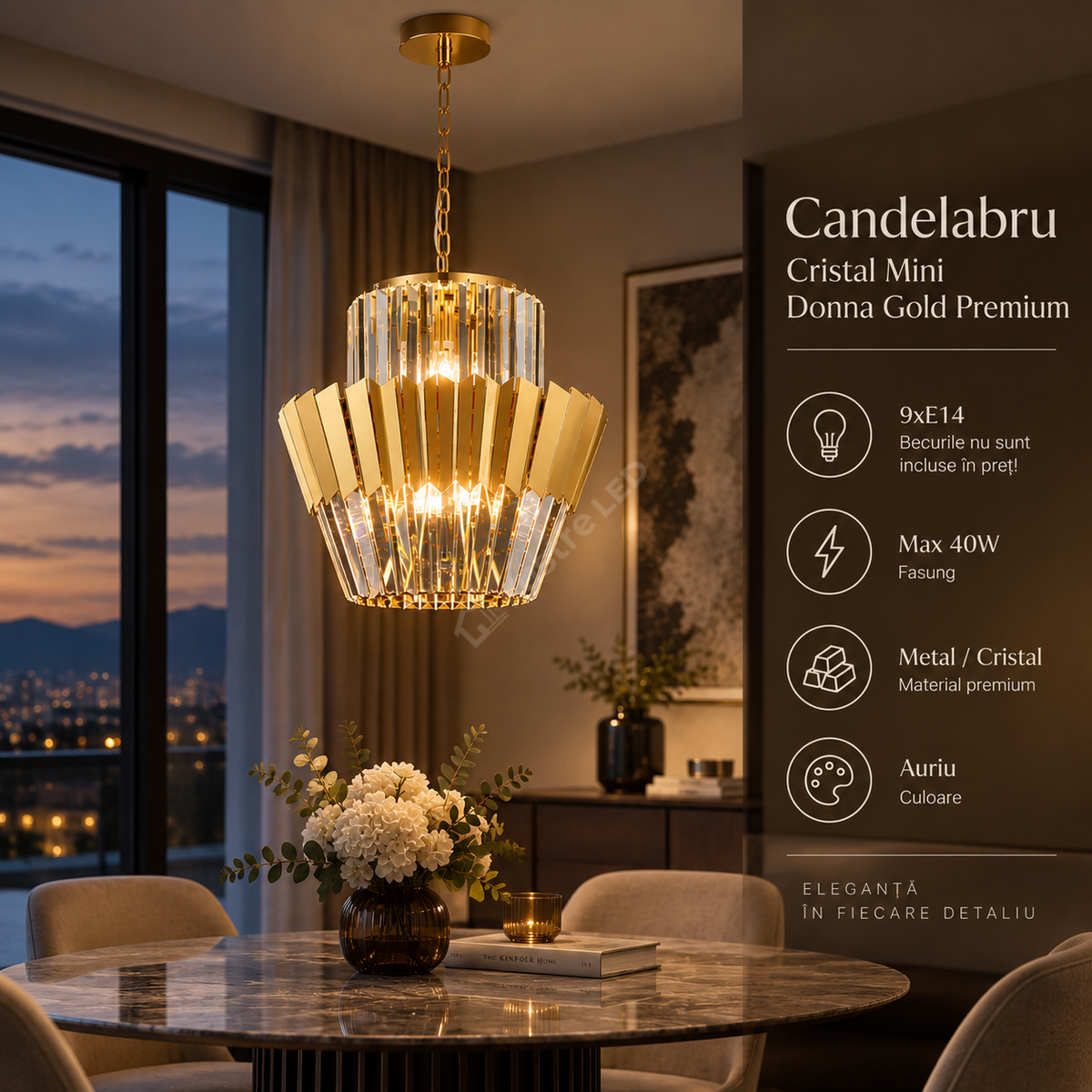 Candelabru Cristal Mini Donna Gold Premium ⌀45CM