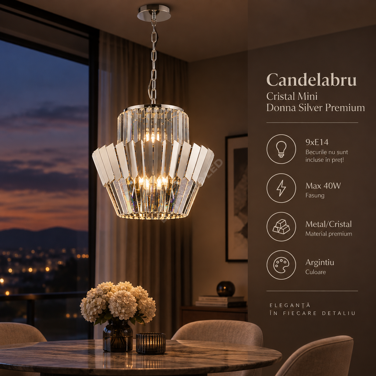 Candelabru Cristal Mini Donna Silver Premium ⌀45CM