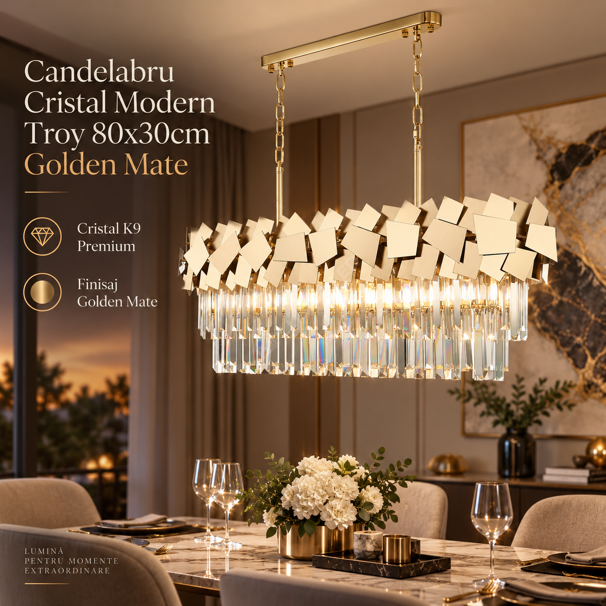Candelabru Cristal Modern Troy 80x30cm Golden Mate