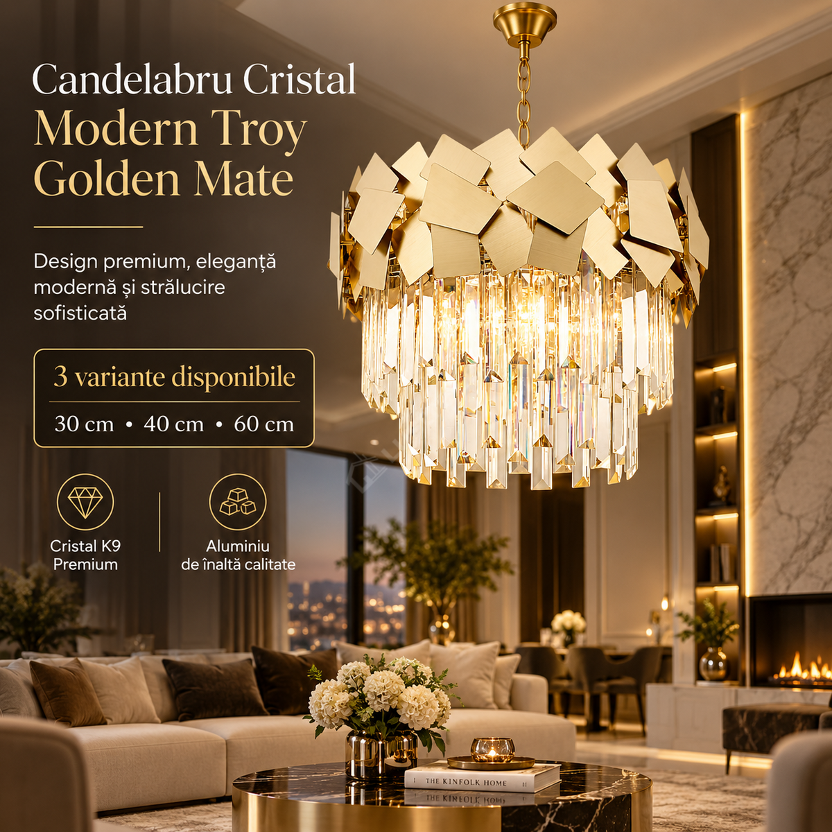Candelabru Cristal Modern Troy Golden Mate