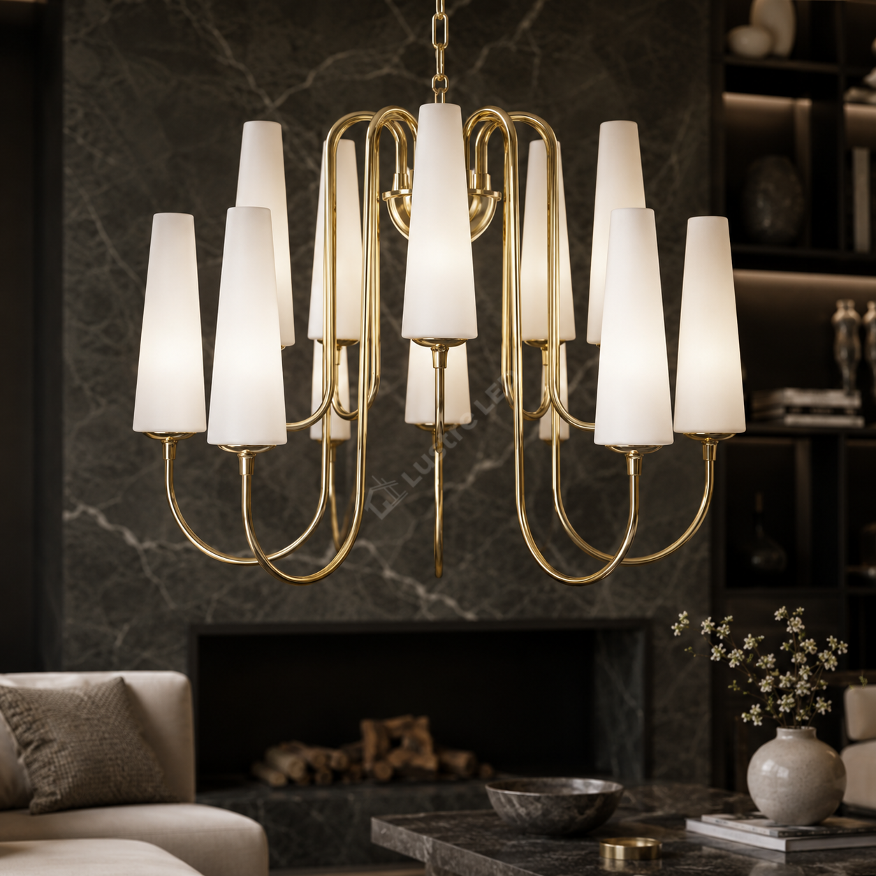 Candelabru Gold MAGNUM cu Abajur 10xE14 60CM