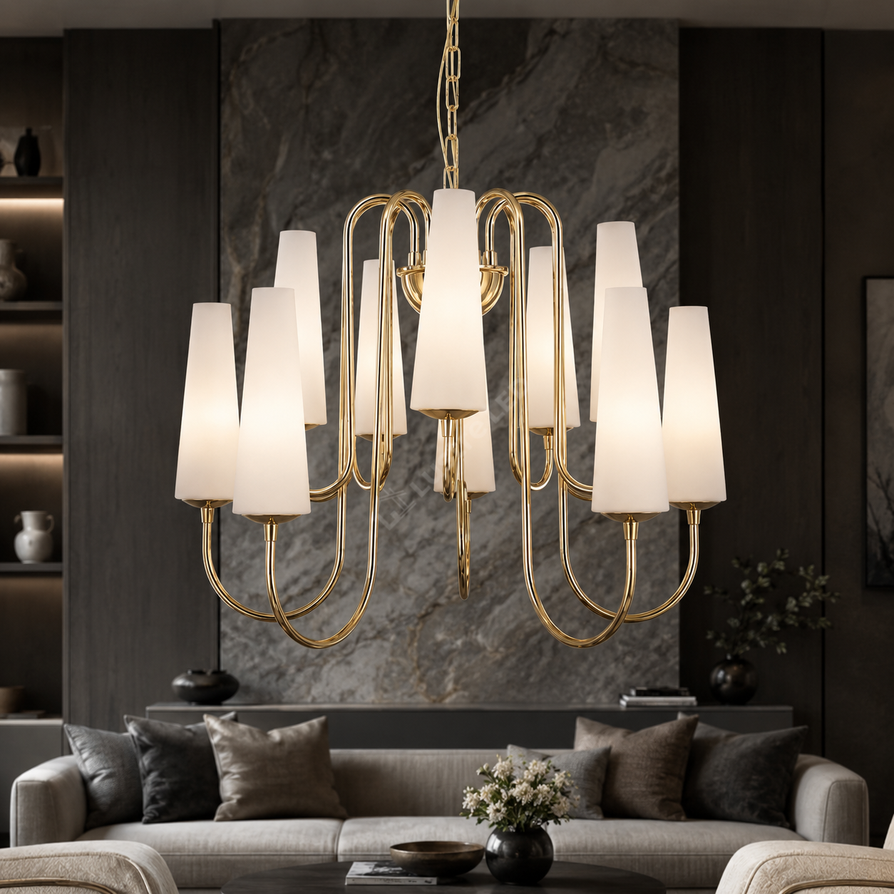 Candelabru Gold MAGNUM cu Abajur 10xE14 60CM