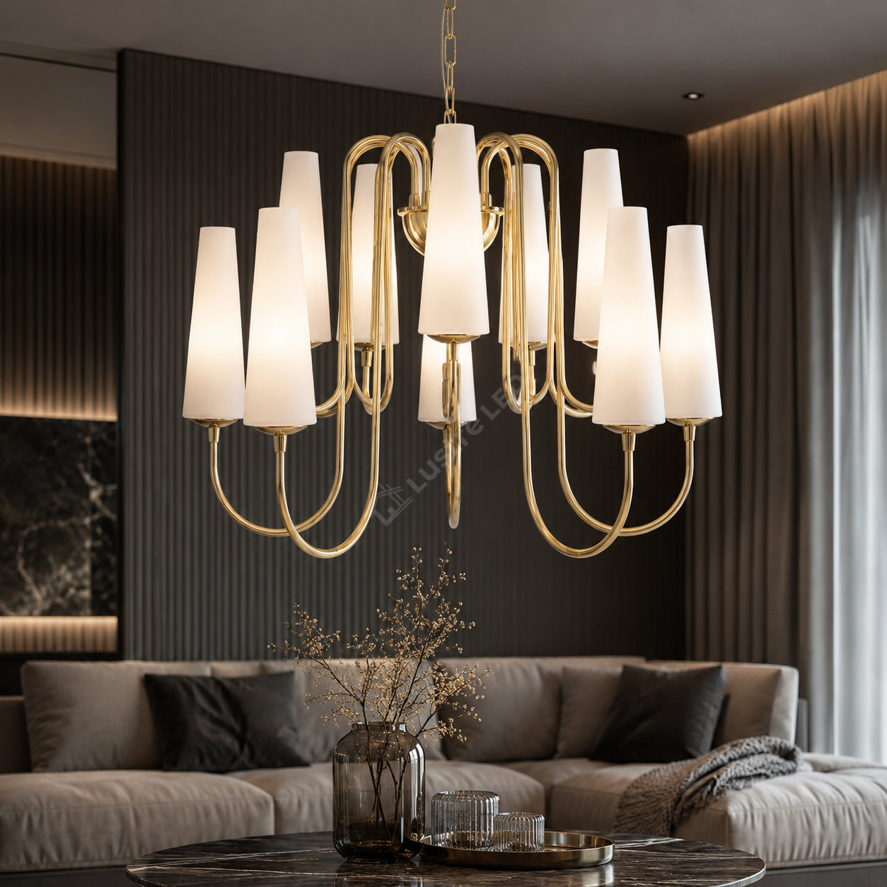 Candelabru Gold MAGNUM cu Abajur 10xE14 60CM