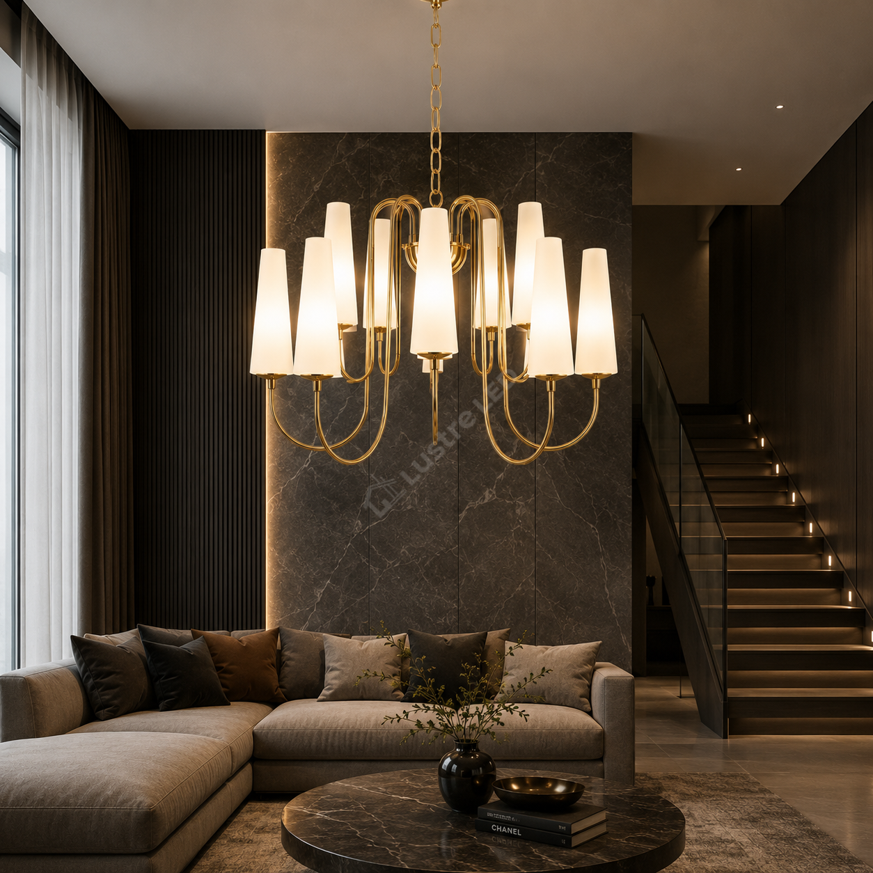 Candelabru Gold MAGNUM cu Abajur 10xE14 60CM