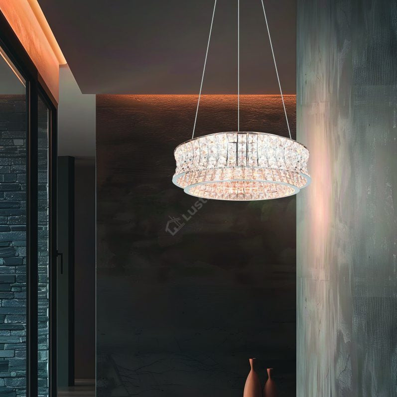 Candelabru LED Suspendat Premium Zevion Silver Crystal Echivalent 500W