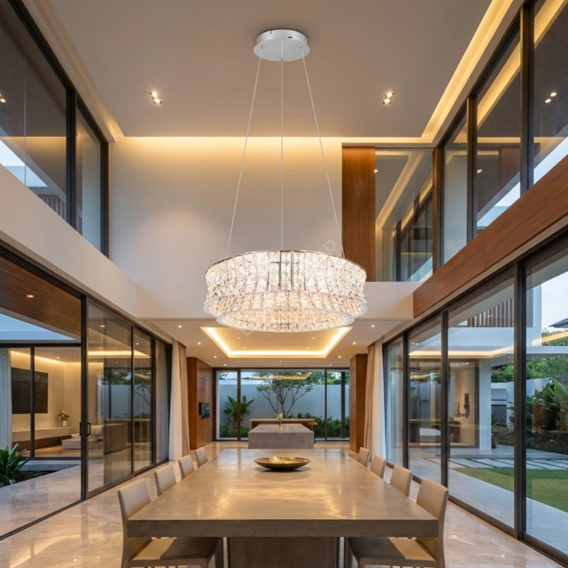 Candelabru LED Suspendat Premium Zevion Silver Crystal Echivalent 500W