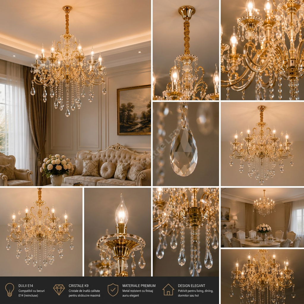 Candelabru Cristal Neoclasic Gold Elegance