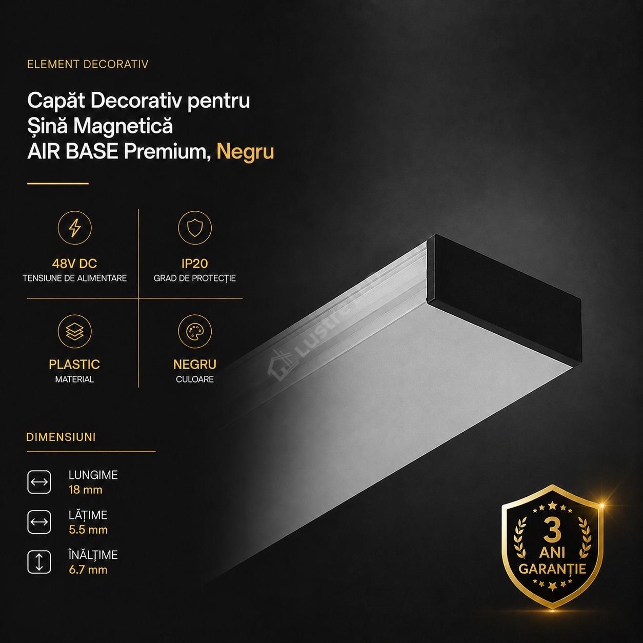 Capăt Decorativ pentru Șină Magnetică AIR BASE Black Premium