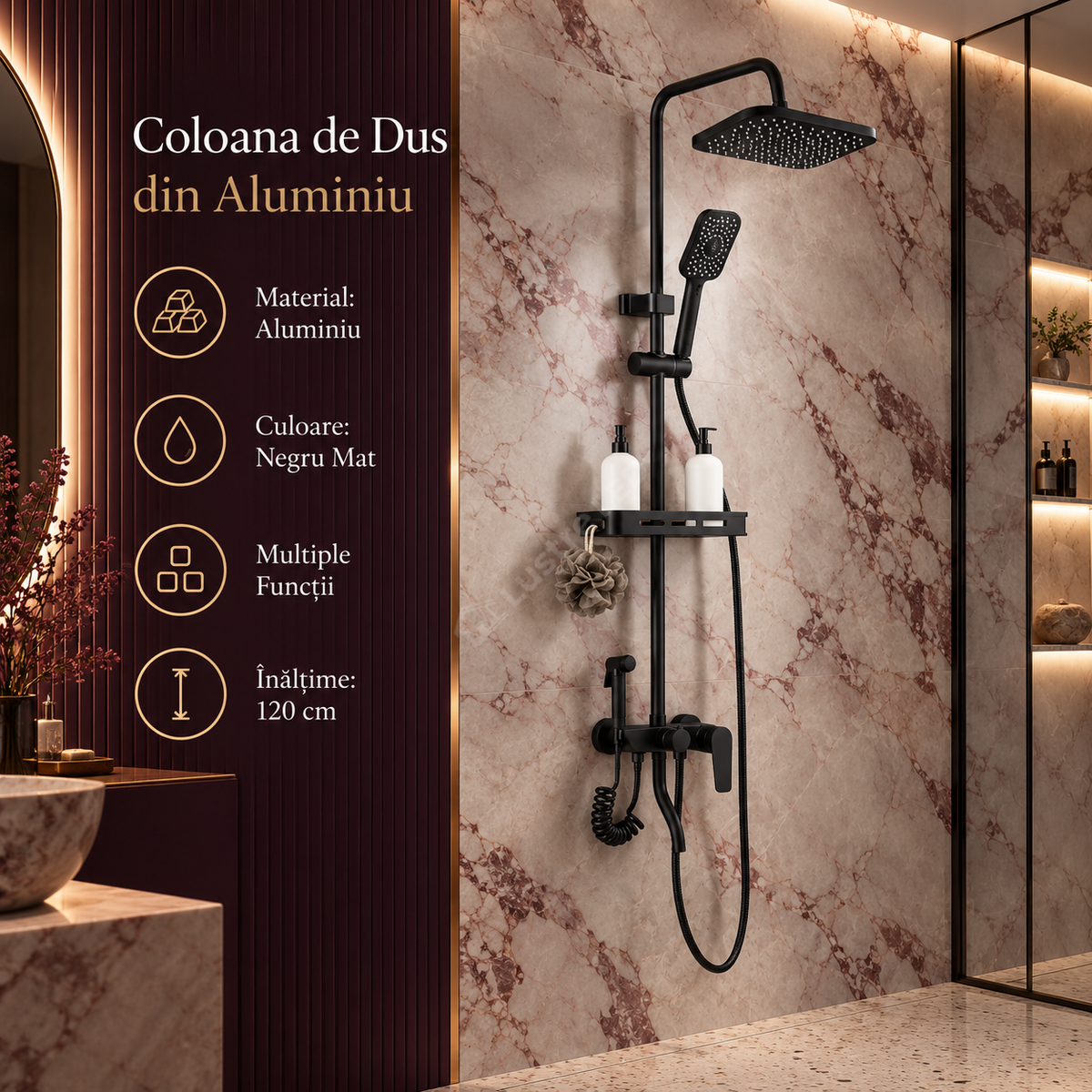 Coloana de Dus 1752 Negru Mat din Aluminiu