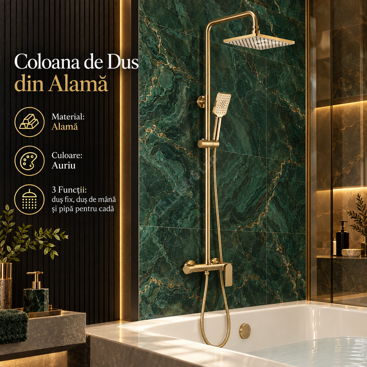 Coloana de Dus Auriu 5032-3 3 Functii