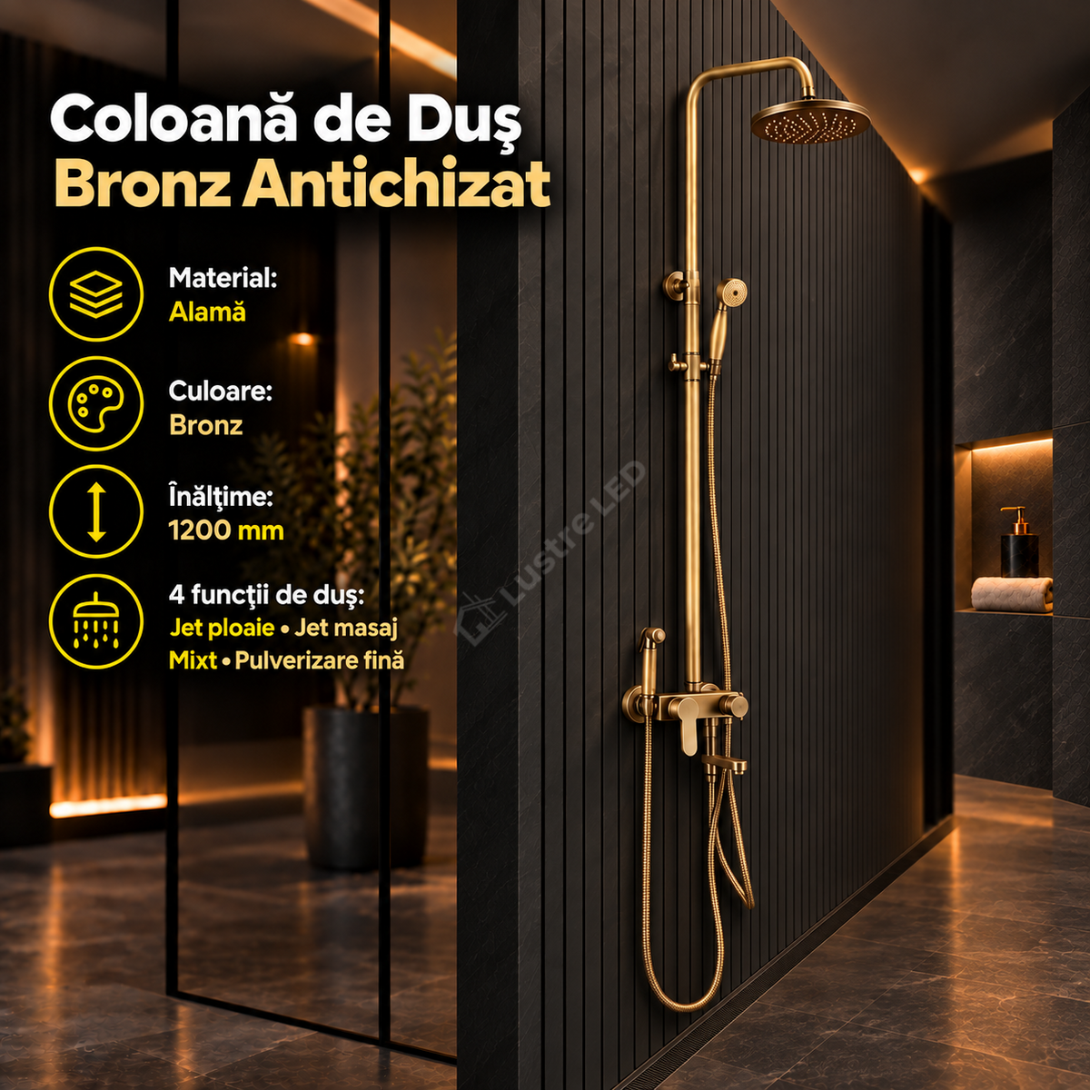 Coloana de Dus Bronz Antichizat 1725 4 Functii din Alama Sanitara