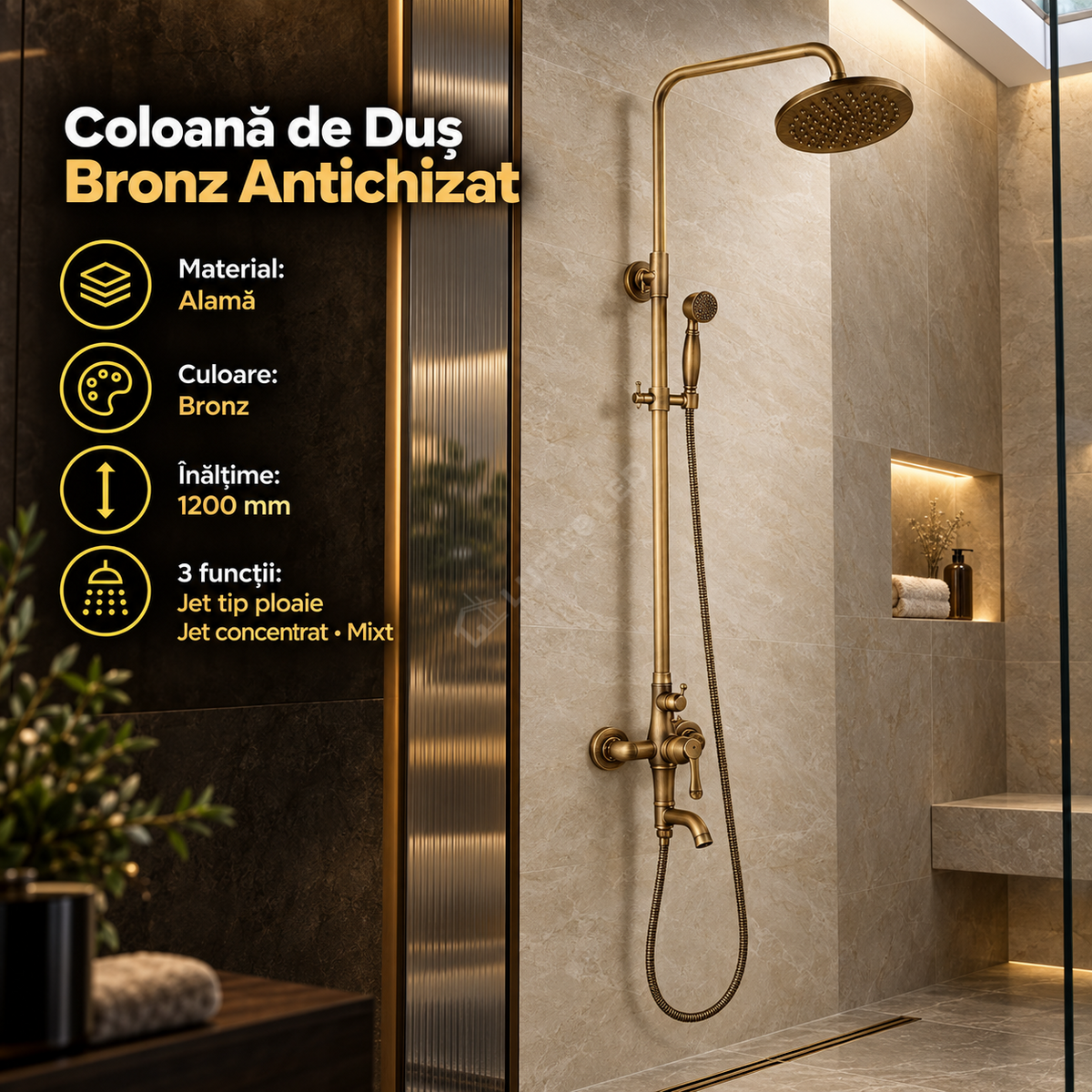 Coloana de Dus Bronz Antichizat 1730 3 Functii din Alama Sanitara