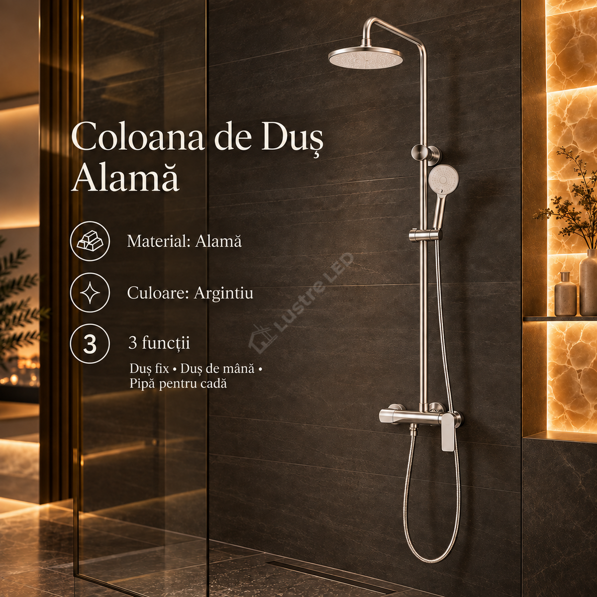 Coloana de Dus Crom Lucios 5032 3 Functii