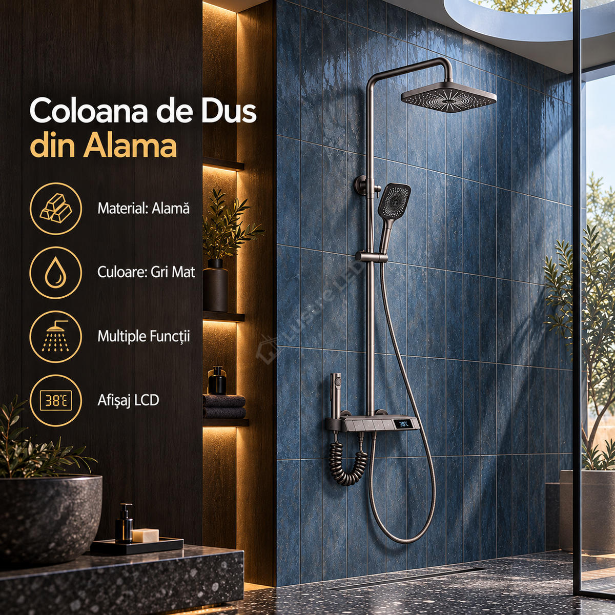 Coloana de Dus Gri Mat cu Afisaj LCD