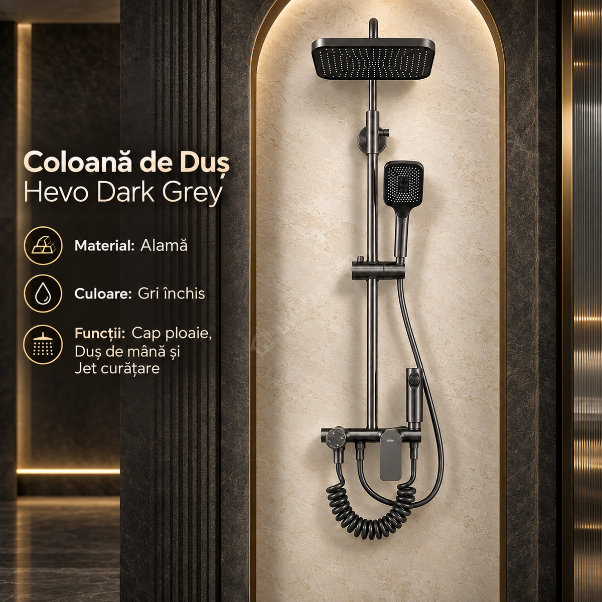 Coloana de Dus Hevo Dark Grey din Alama