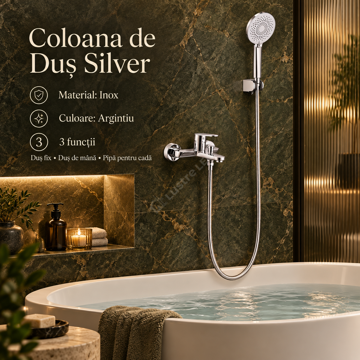 Coloana de Dus Inox Argintiu 3 Functii Clasic